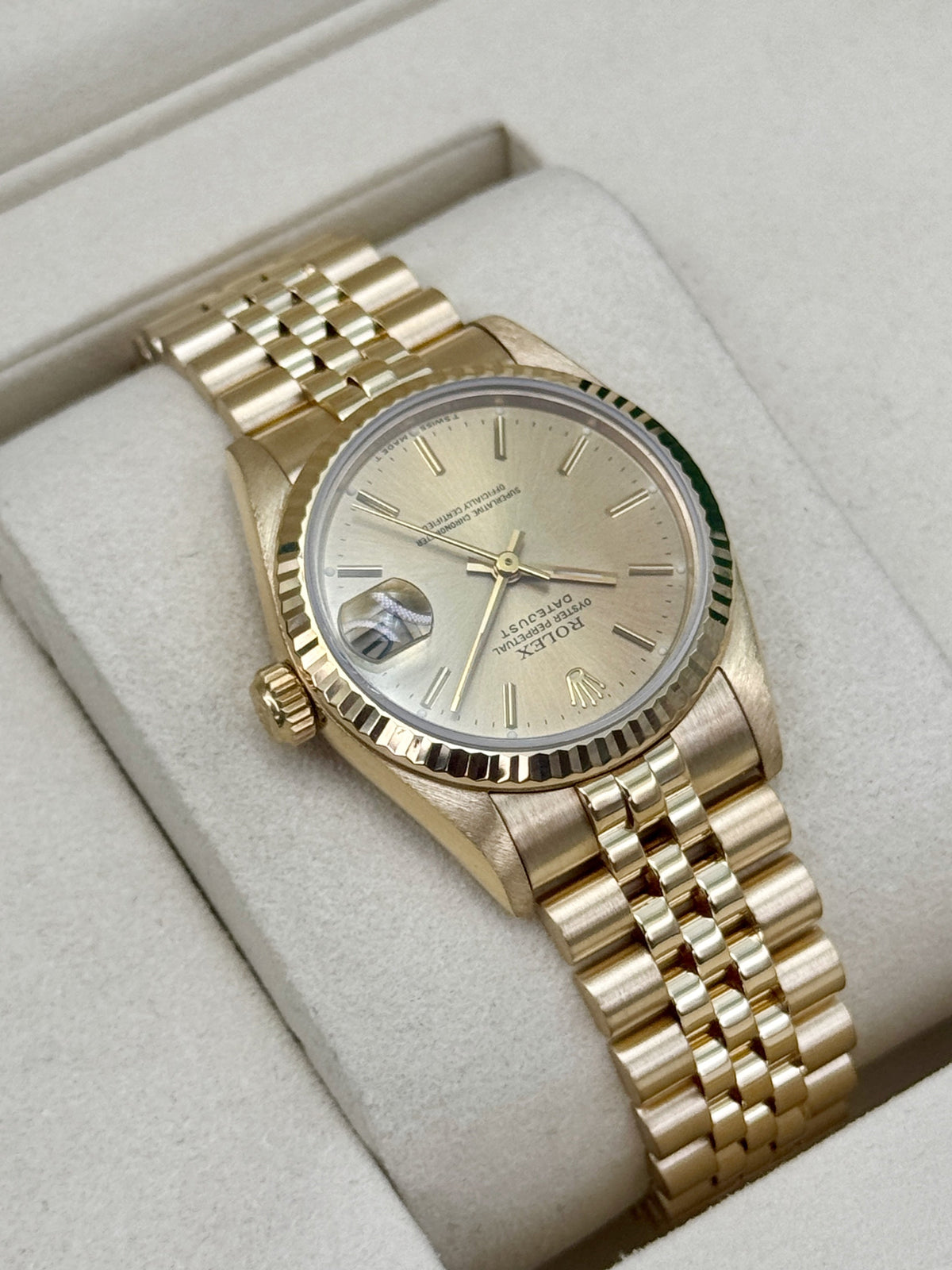 1990 Rolex Datejust 31mm 68278 Yellow Gold Jubilee Champagne Dial (Collectors Set)
