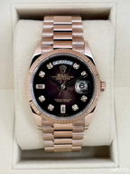 2022 Rolex Day-Date 36mm 128235 Rose Gold Chocolate Diamond Dial