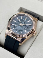 NEW 2026 Rolex Sky-Dweller 42mm 336235 Rose Gold Oysterflex Rhodium Dial - STICKERED