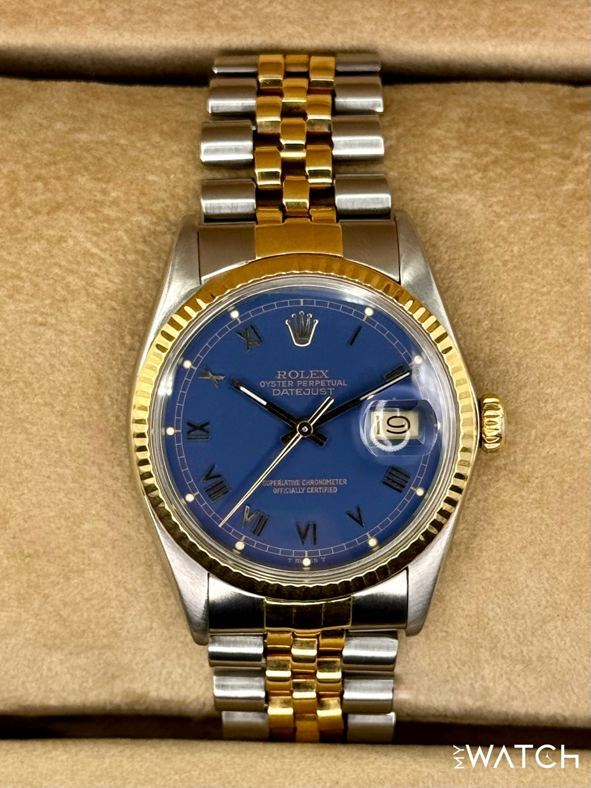 1985 Rolex Datejust 36mm 16013 Two-Tone Jubilee Blue Roman Numeral Dial