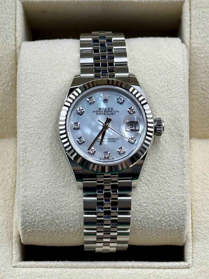 NEW 2022 Rolex Ladies Datejust 28mm 279174 Diamond Mother of Pearl Dial