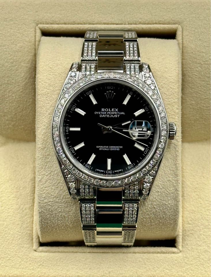 Rolex Datejust 41mm 126300 Diamonds Oyster Black Stick Dial