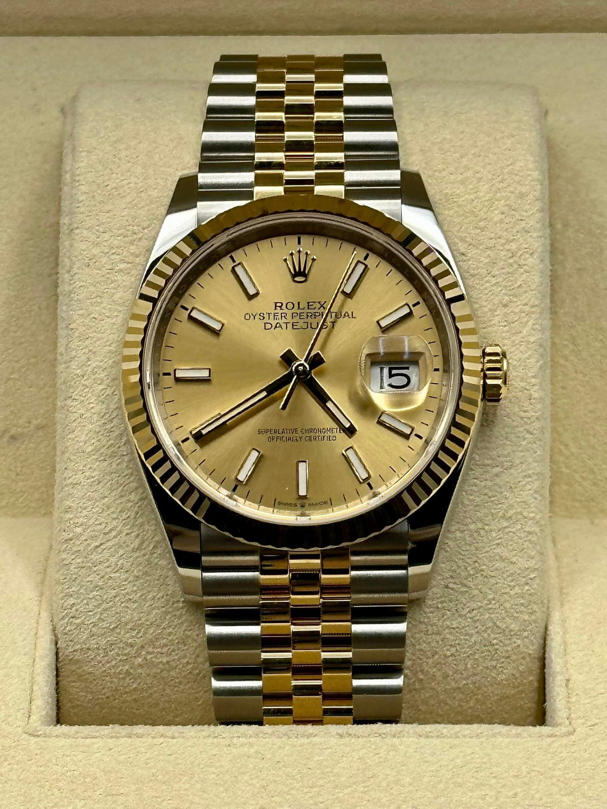 2022 Rolex Datejust 36mm 126233 Two-Tone Jubilee Champaign Stick Dial