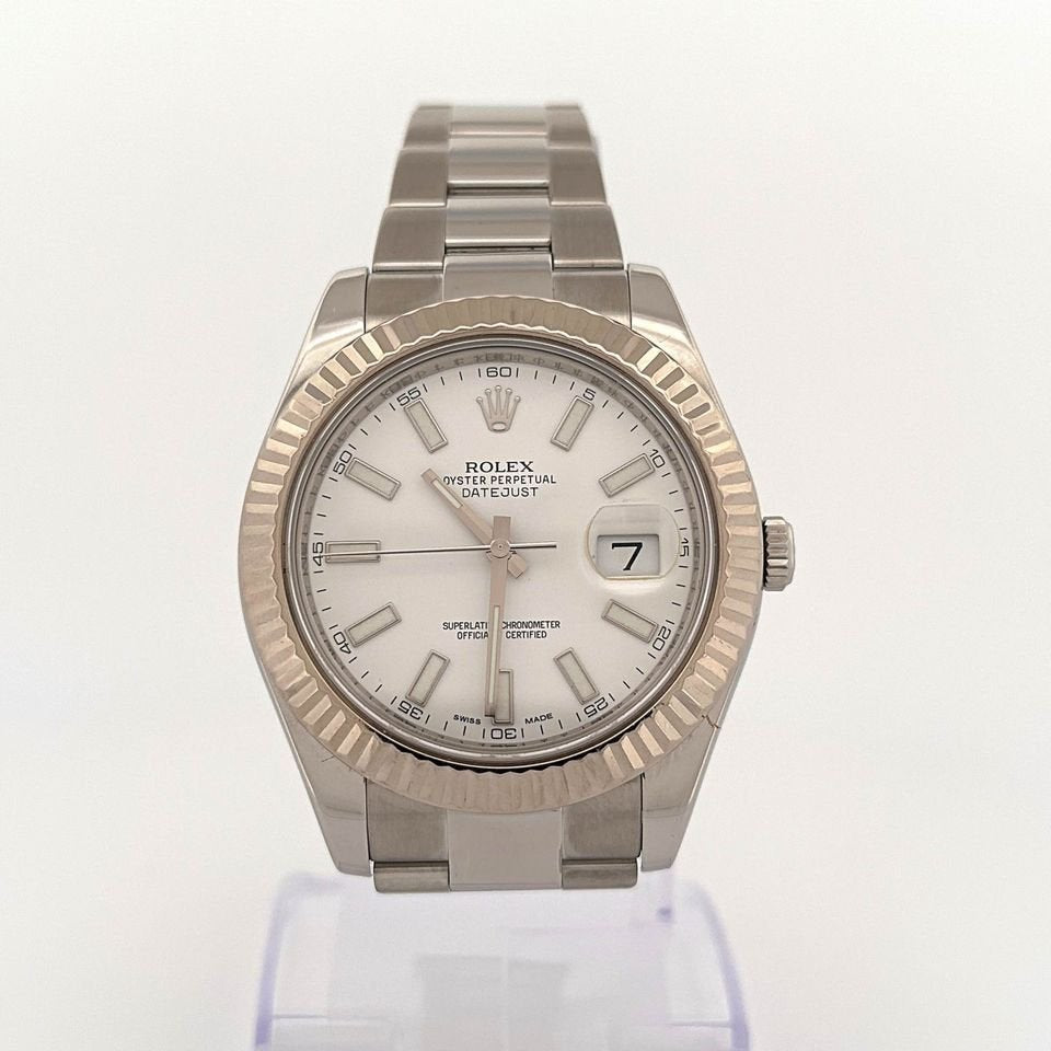2013 Rolex Datejust II 41mm 116334 Oyster White Stick Dial