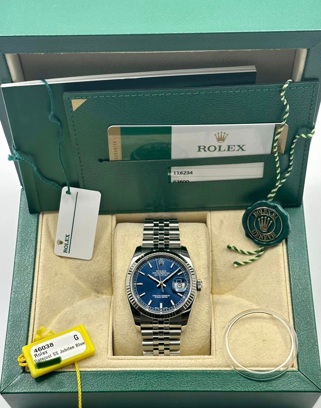 2018 Rolex Datejust 36mm 116234 Jubilee Blue Stick Roulette Date Dial