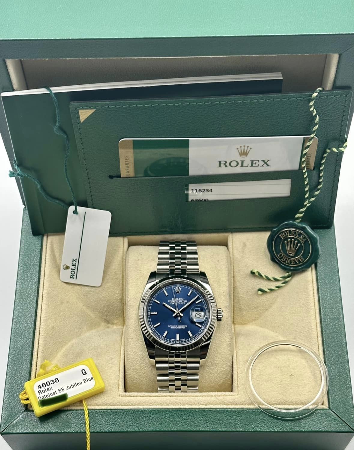 2018 Rolex Datejust 36mm 116234 Jubilee Blue Stick Roulette Date Dial