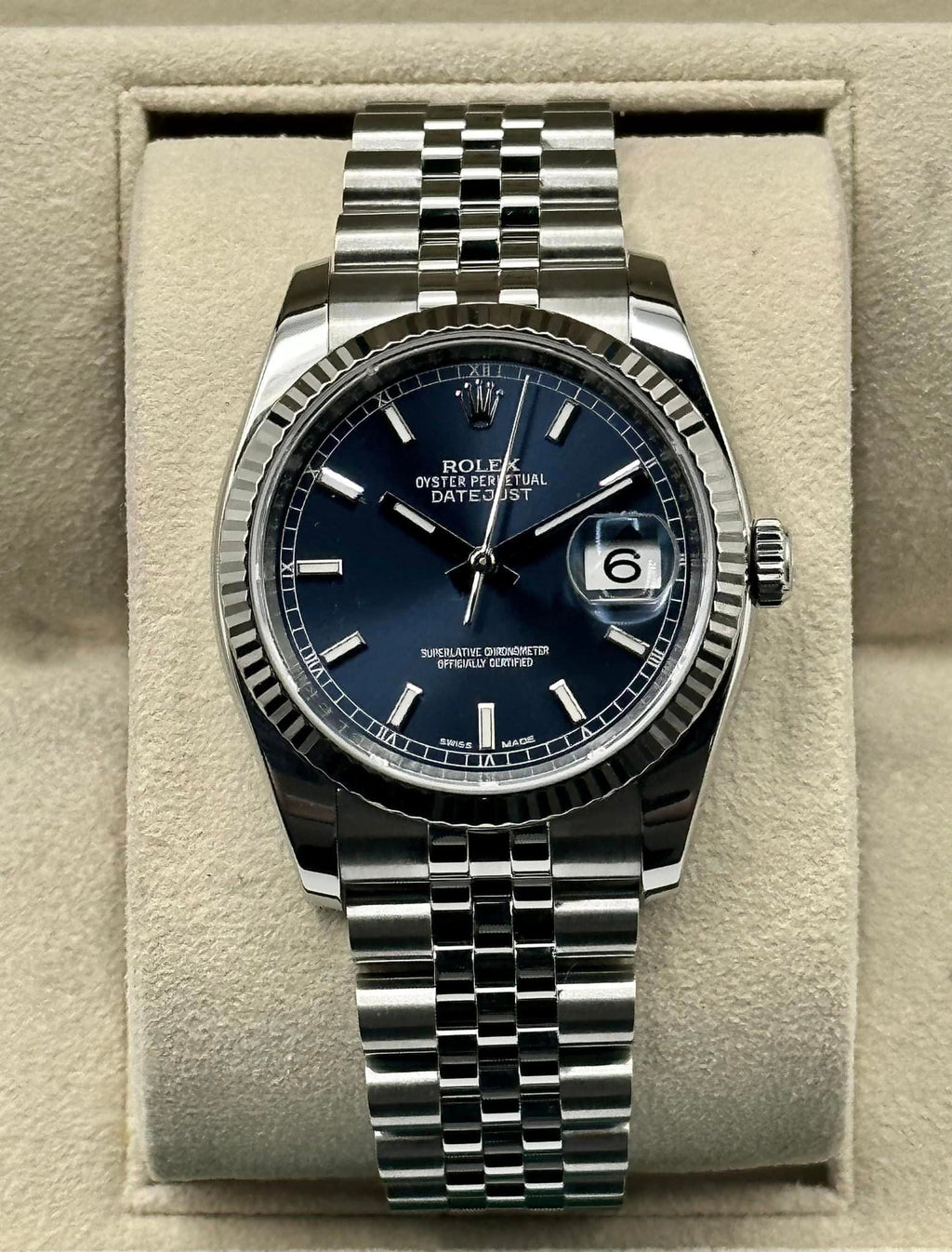2018 Rolex Datejust 36mm 116234 Jubilee Blue Stick Roulette Date Dial