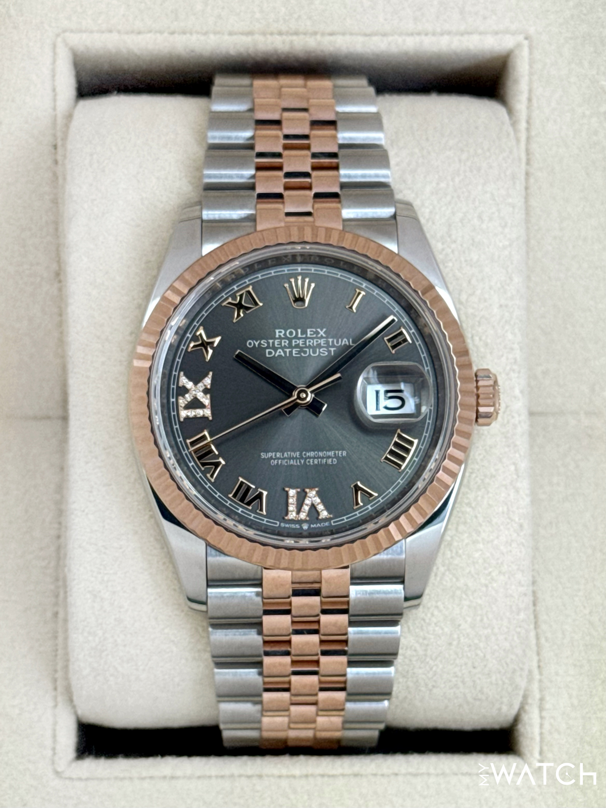 2023 Rolex Datejust 36mm 126231 Two-Tone Jubilee Slate Rhodium Diamond Dial