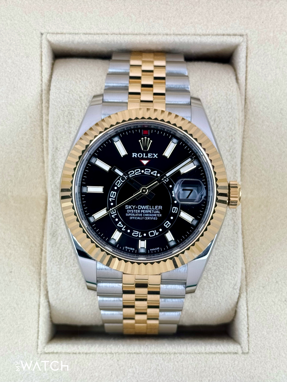 2023 Rolex Sky-Dweller 42mm 326933 Two-Tone Jubilee Black Dial