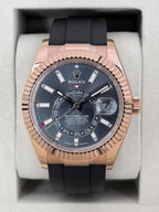 NEW 2026 Rolex Sky-Dweller 42mm 336235 Rose Gold Oysterflex Rhodium Dial - STICKERED
