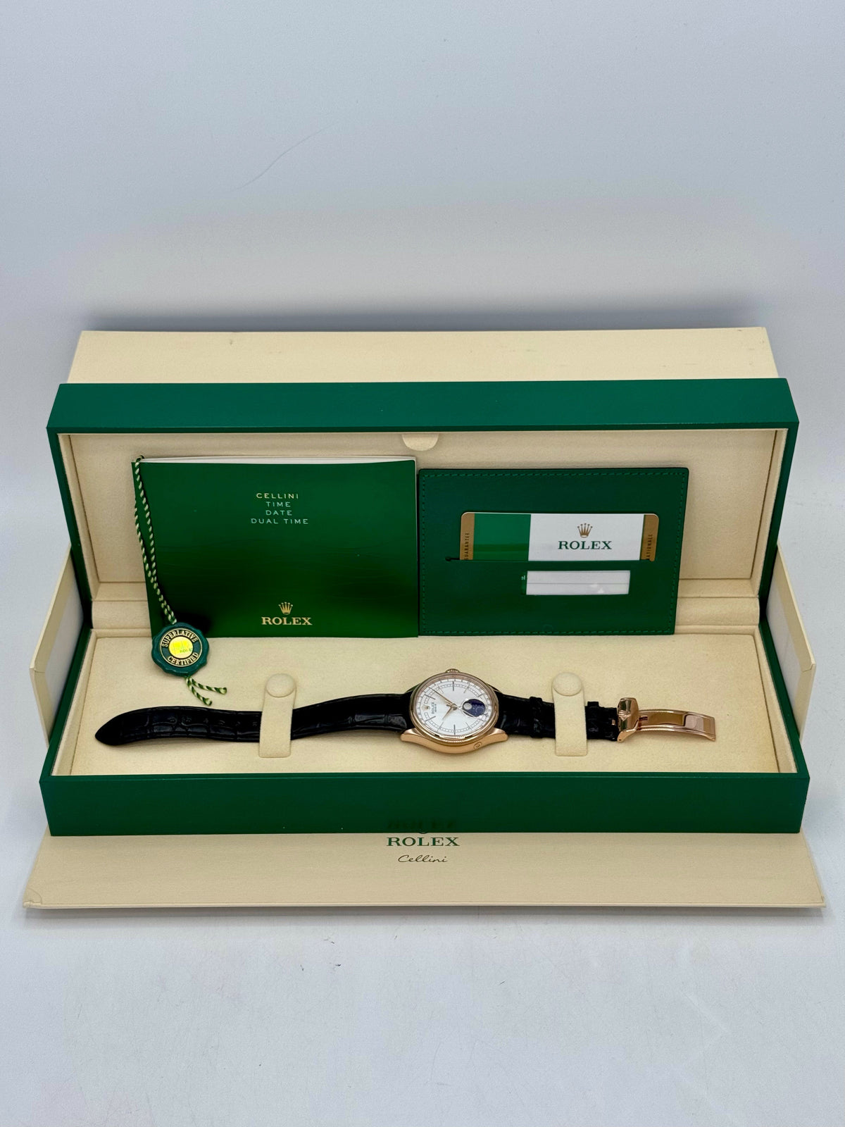 2018 Rolex Cellini Moonphase 39mm 50535 Rose Gold White Dial