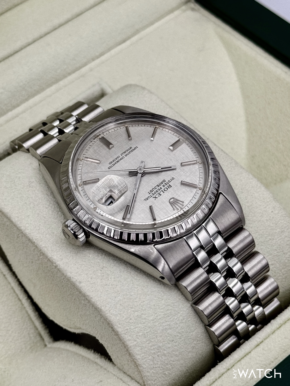 1970 Rolex Datejust 36mm 1603 Stainless Steel Jubilee Silver Linen Dial