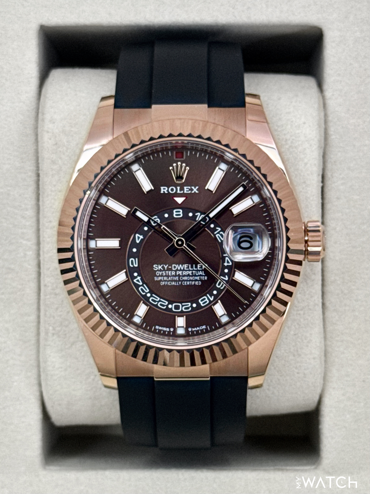 2025 Rolex Sky-Dweller 42mm 336235 Rose Gold Oysterflex Chocolate Dial