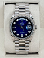 2024 Rolex Day-Date 36mm 128239 Presidential White Gold Blue Ombre Diamond Dial
