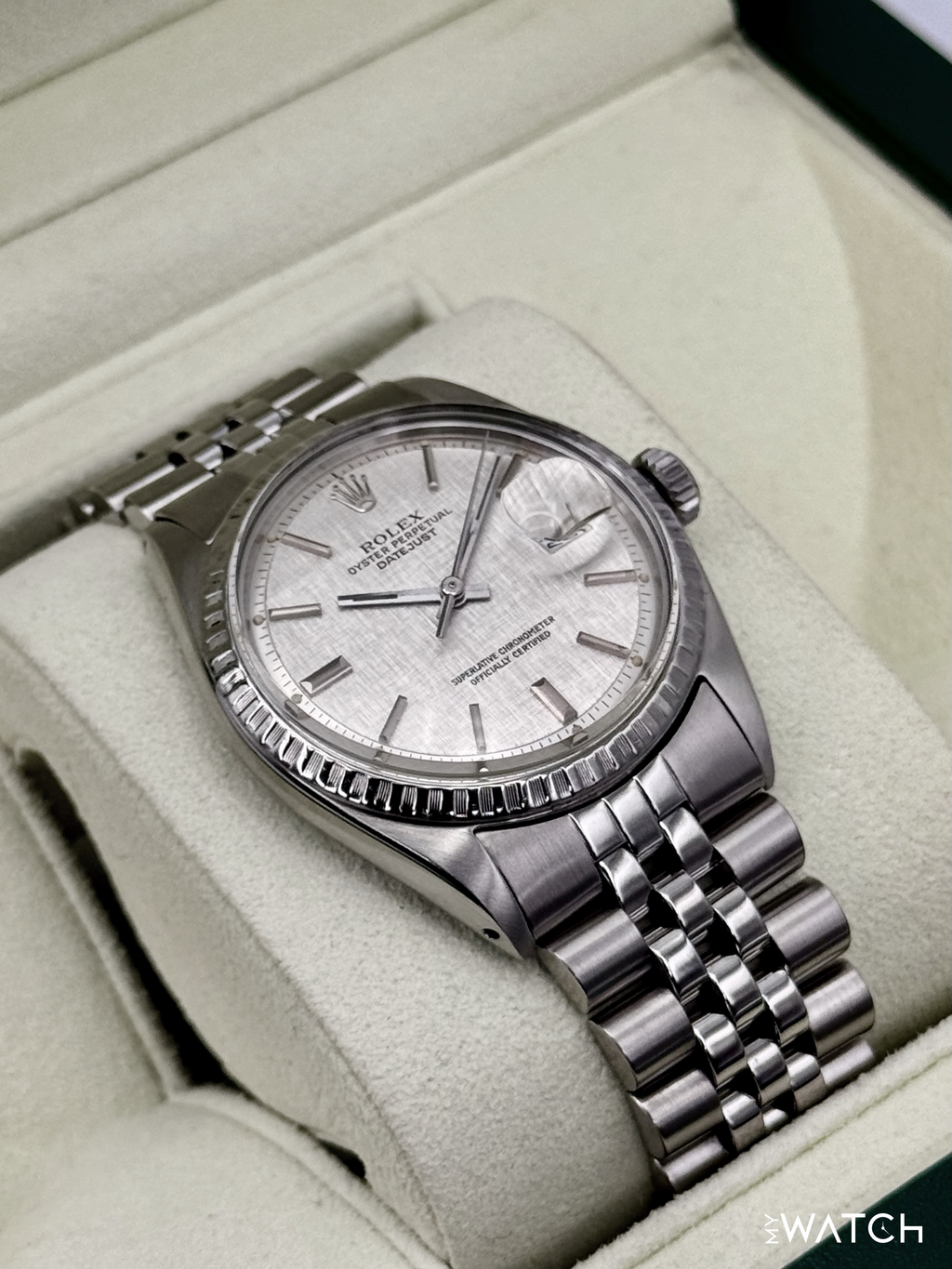 1970 Rolex Datejust 36mm 1603 Stainless Steel Jubilee Silver Linen Dial