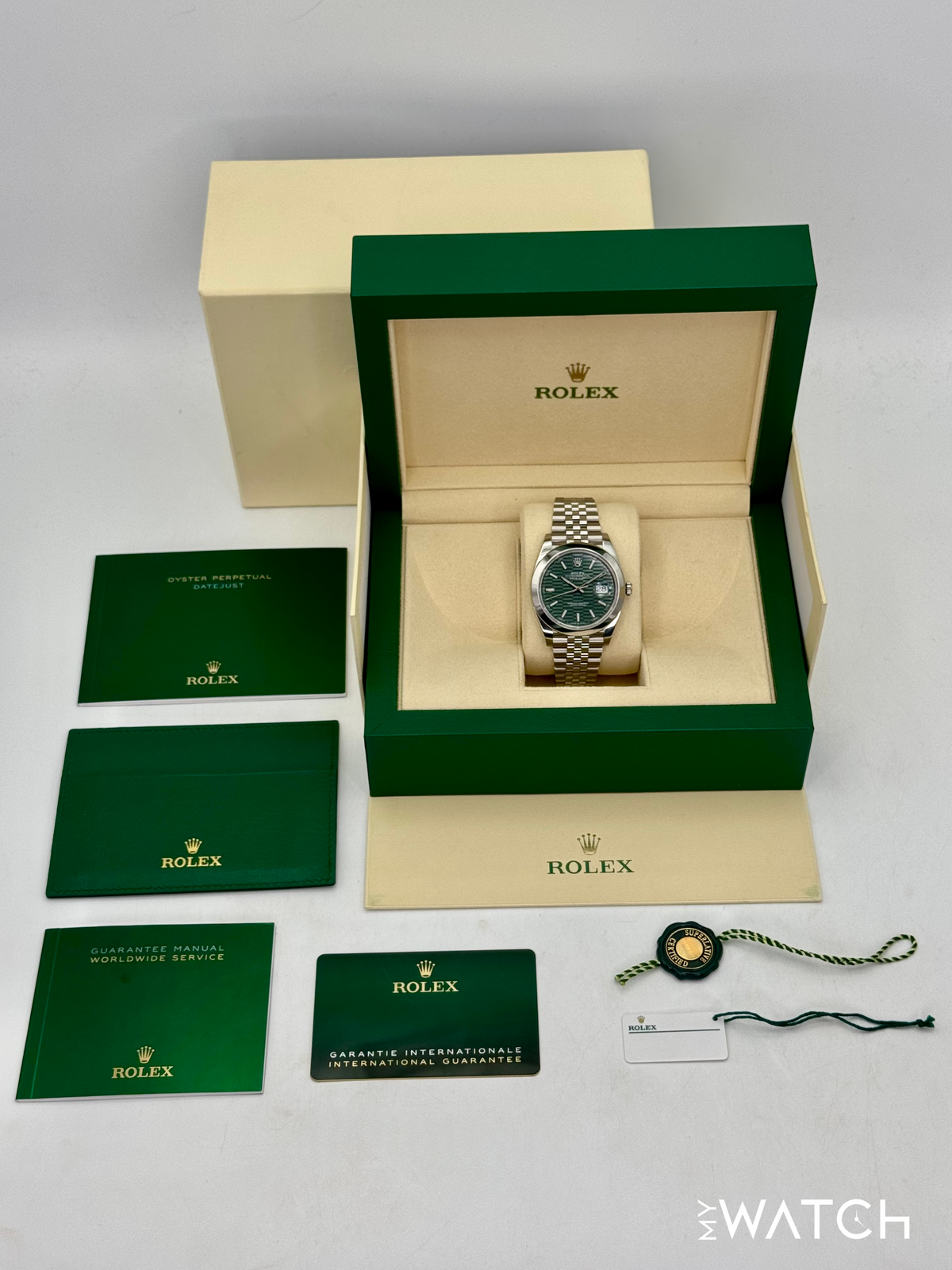 2023 Rolex Datejust 41mm 126300 Stainless Steel Jubilee Green Motif Dial