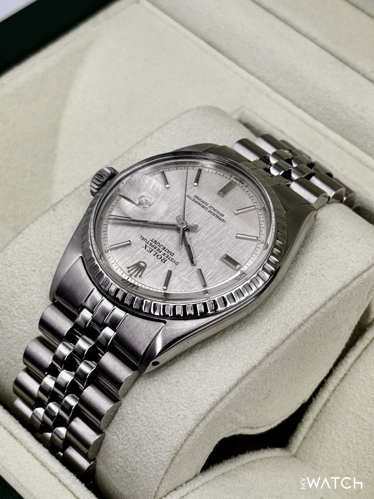 1970 Rolex Datejust 36mm 1603 Stainless Steel Jubilee Silver Linen Dial