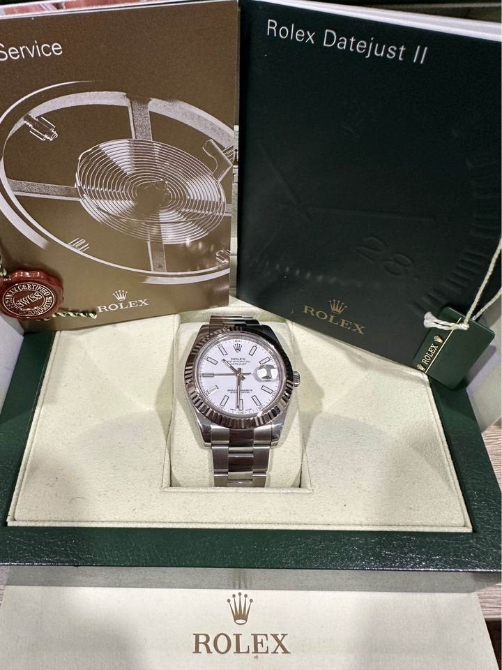 2013 Rolex Datejust II 41mm 116334 Oyster White Stick Dial