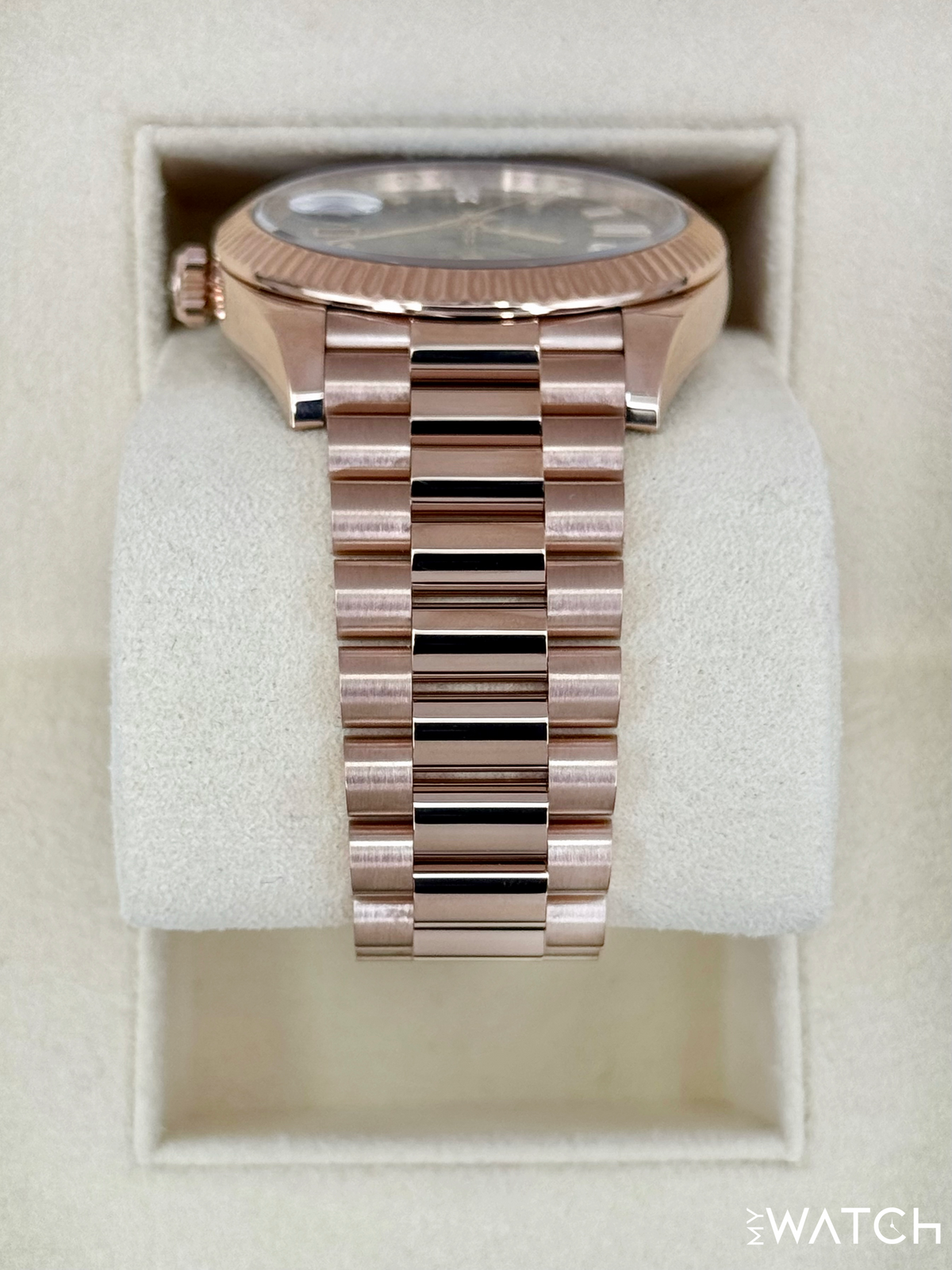 2022 Rolex Day-Date 40mm 228235 Rose Gold Eisenkiesal Baguette Dial