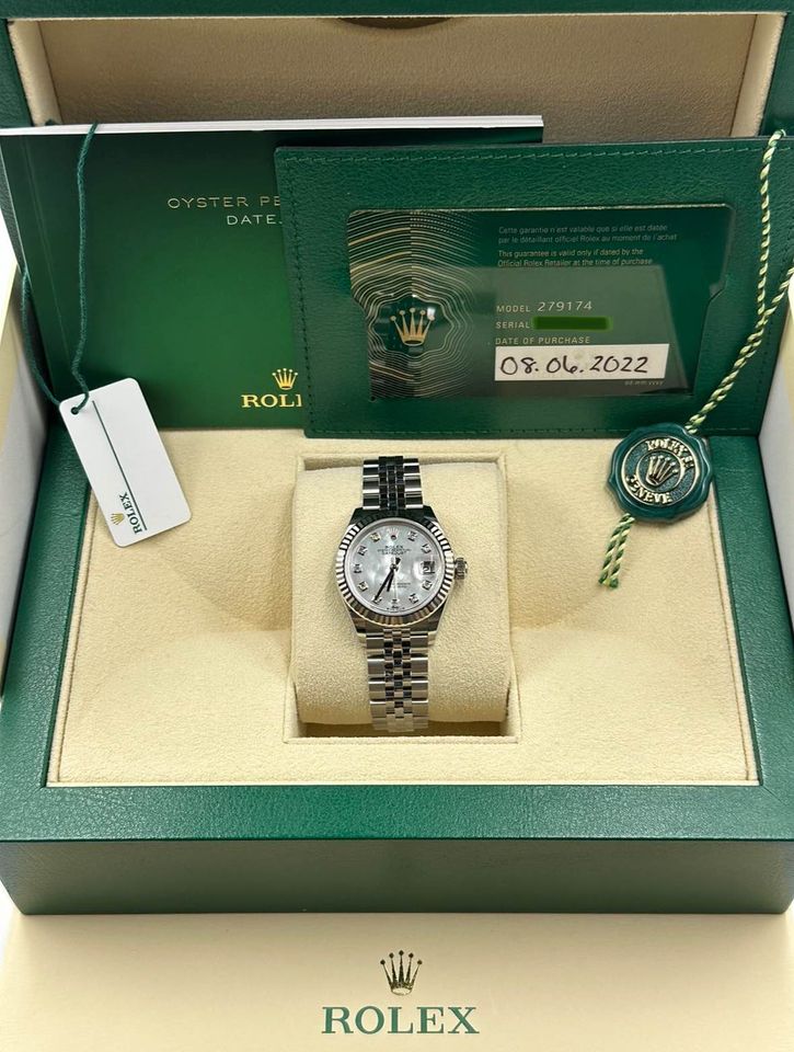 NEW 2022 Rolex Ladies Datejust 28mm 279174 Diamond Mother of Pearl Dial