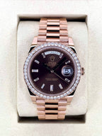 2025 Rolex Day-Date 40mm 228345RBR Rose Gold Chocolate Diamond Dial