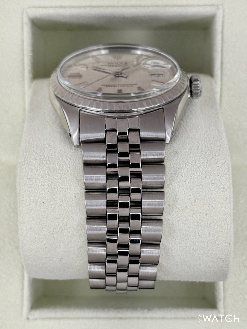 1970 Rolex Datejust 36mm 1603 Stainless Steel Jubilee Silver Linen Dial