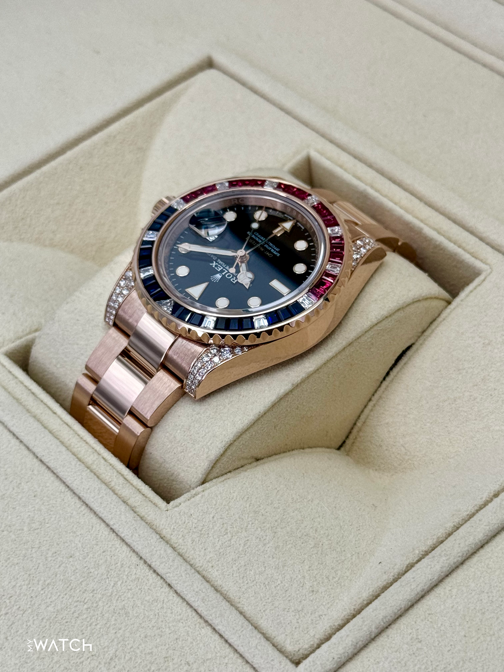 2021 Rolex GMT-Master II 40mm 126755SARU Rose Gold Sapphire and Ruby