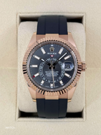 2022 Rolex Sky-Dweller 42mm 326235 Rose Gold Oysterflex Rhodium Dial