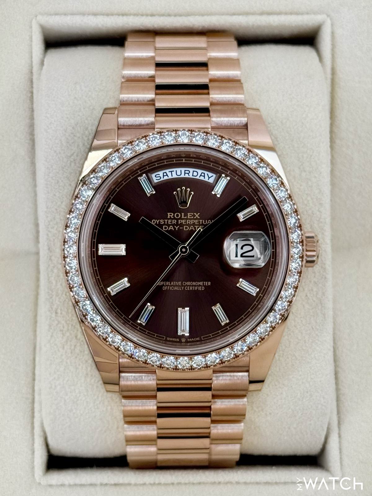 2022 Rolex Day-Date 40mm 228345RBR Rose Gold Chocolate Diamond Dial (STICKERED)