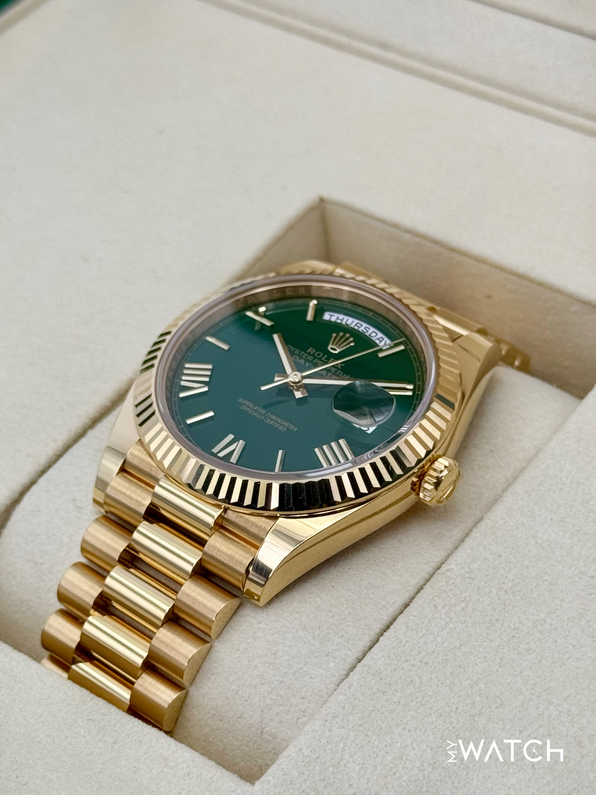 2025 Rolex Day-Date 40mm 228238 Presidential Yellow Gold Green Dial