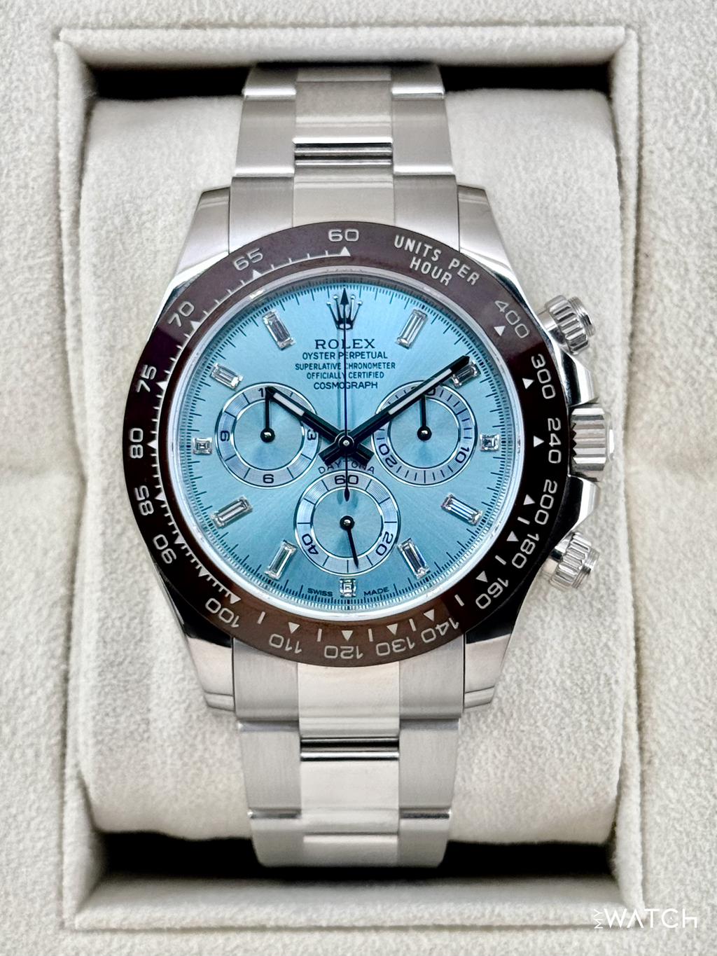 2017 Rolex Daytona 40mm 116506 Platinum Ice Blue Diamond Baguette Dial