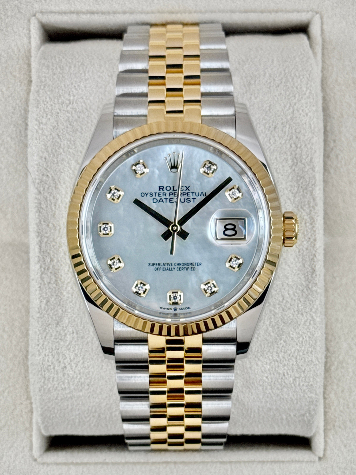 2022 Rolex Datejust 36mm 126233 Two-Tone Jubilee Mother of Pearl Diamond Dial