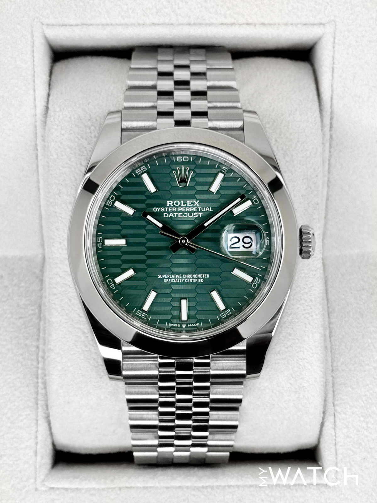 2023 Rolex Datejust 41mm 126300 Stainless Steel Jubilee Green Motif Dial