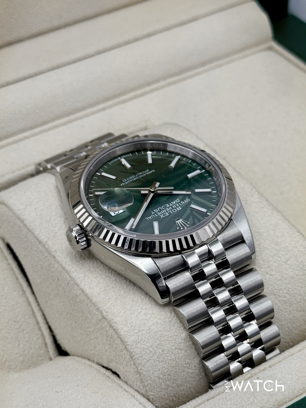 2023 Rolex Datejust 36mm 126234 Stainless Steel Jubilee Green Palm Motif Dial