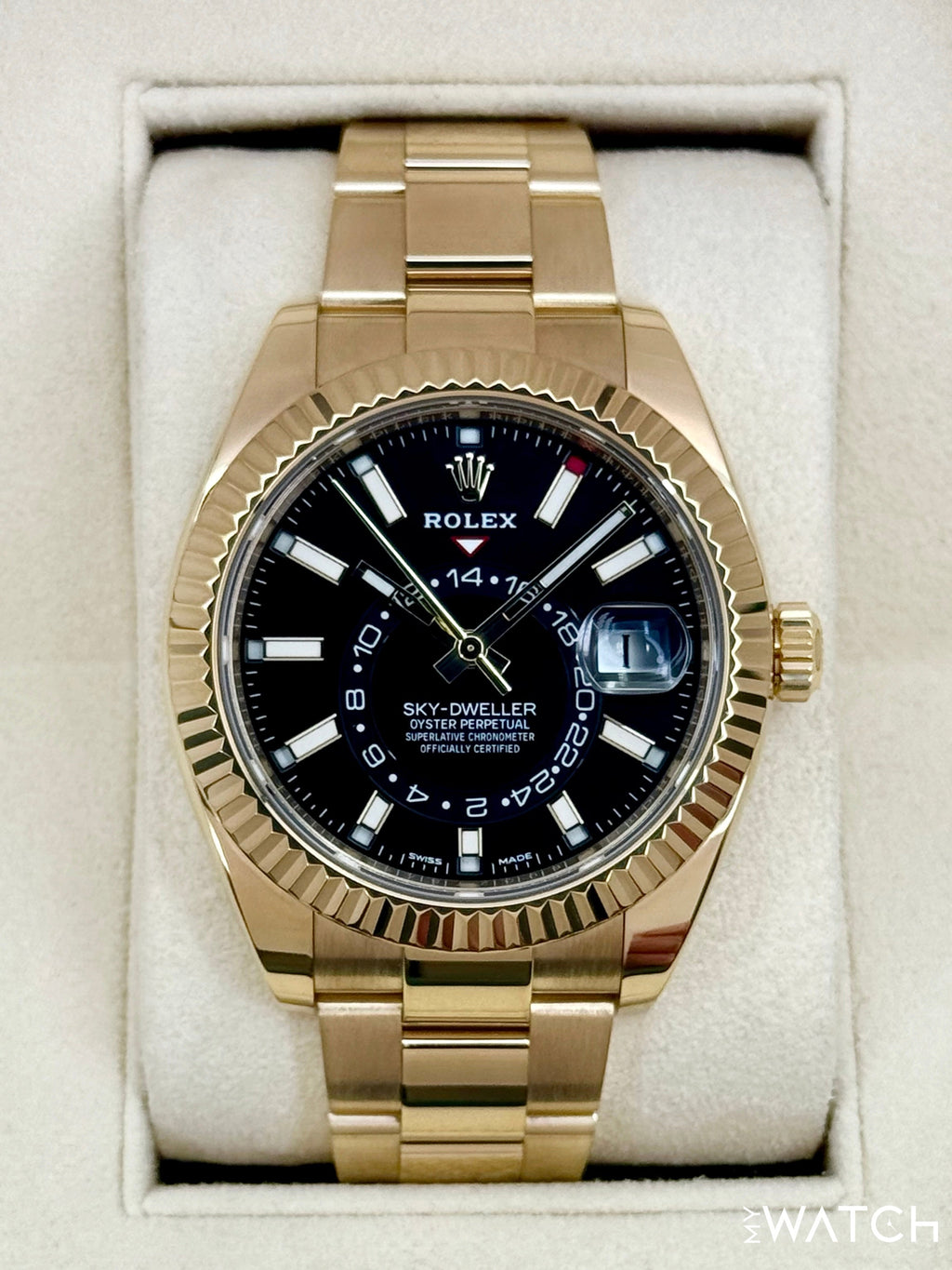 2019 Rolex Sky-Dweller 42mm 326938 18K Yellow Gold Oyster Black Dial