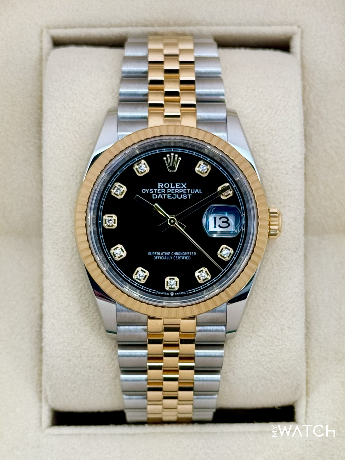 2024 Rolex Datejust 36mm 126233 Two-Tone Jubilee Black Diamond Dial