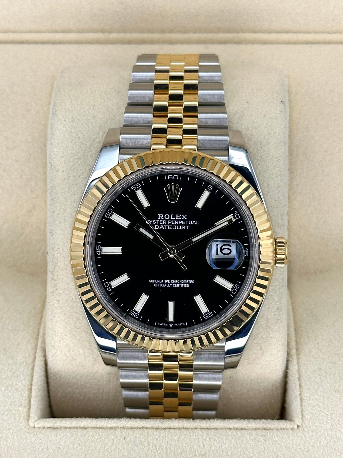 2023 Rolex Datejust 41mm 126333 Two-Tone Jubilee Black Stick Dial