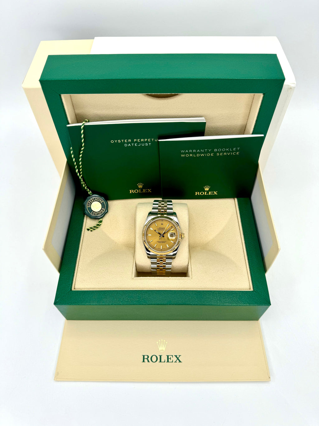 Rolex Datejust 36mm 116233 Two-Tone Jubilee Champagne Stick Dial