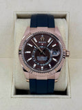 2022 Rolex Sky-Dweller 42mm 326235 Rose Gold Oysterflex Chocolate Dial