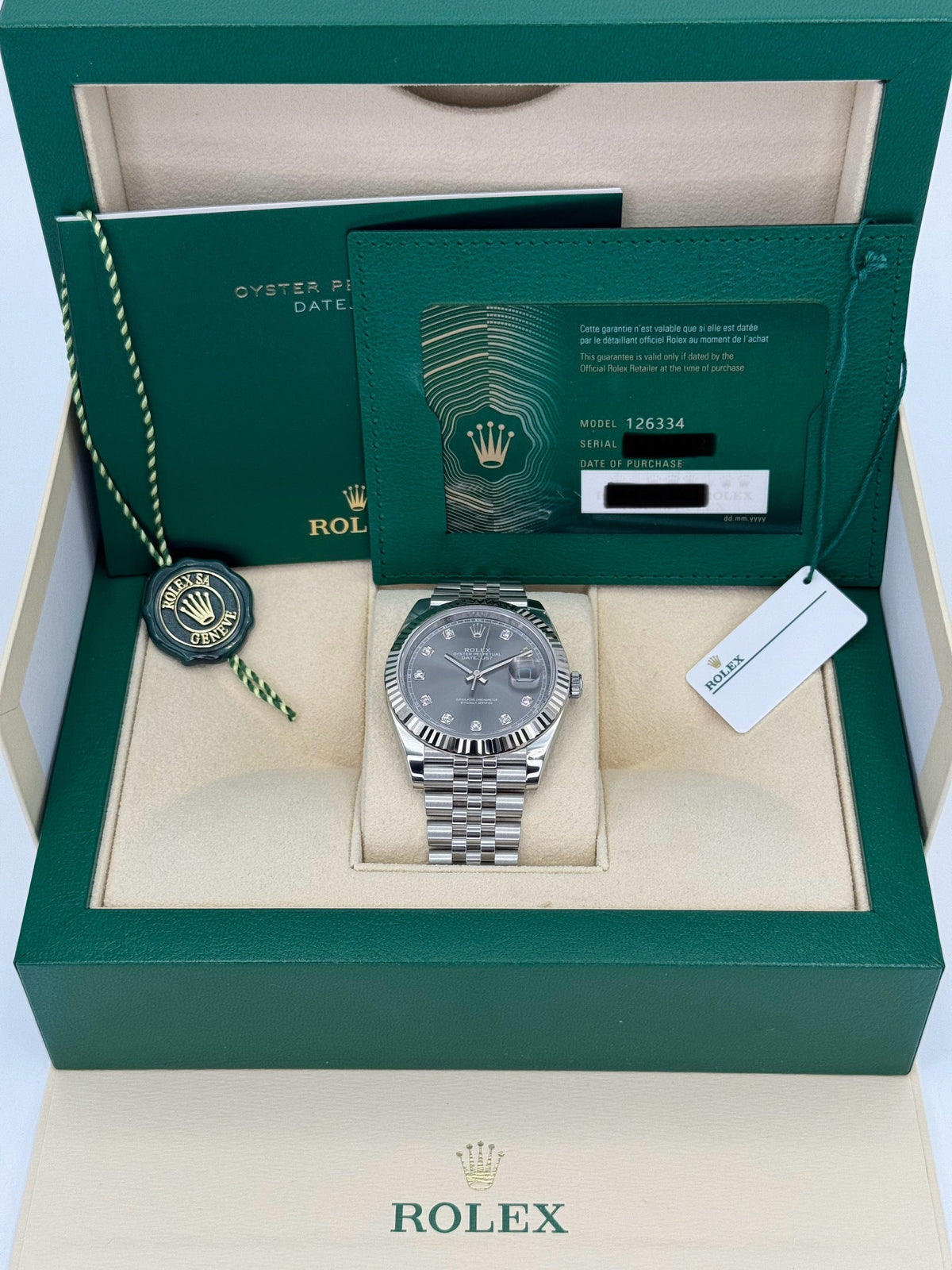 2023 Rolex Datejust 41mm 126334 Steel Jubilee Grey 10 Diamond Dial