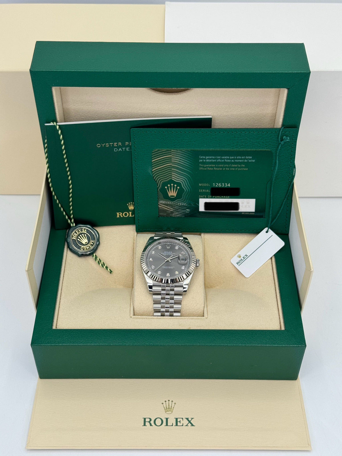2023 Rolex Datejust 41mm 126334 Steel Jubilee Grey 10 Diamond Dial