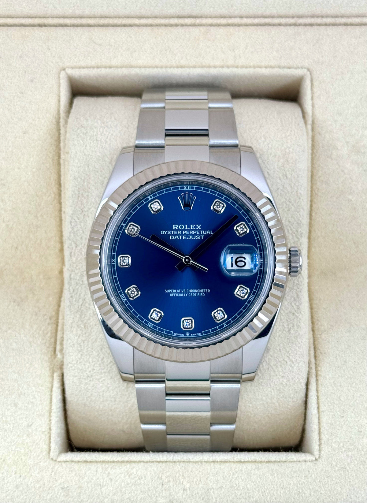 2021 Rolex Datejust 41mm 126334 Stainless Steel Oyster Blue Diamond Dial