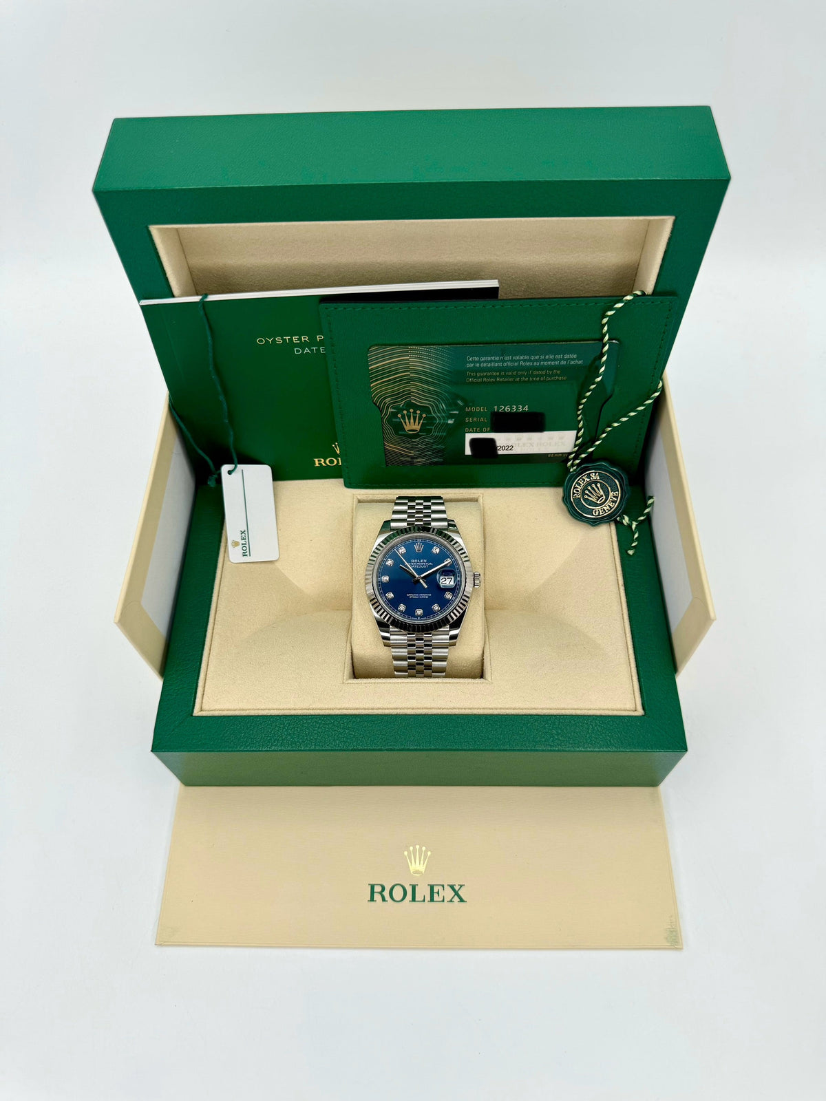 2022 Rolex Datejust 41mm 126334 Jubilee Blue Diamond Dial