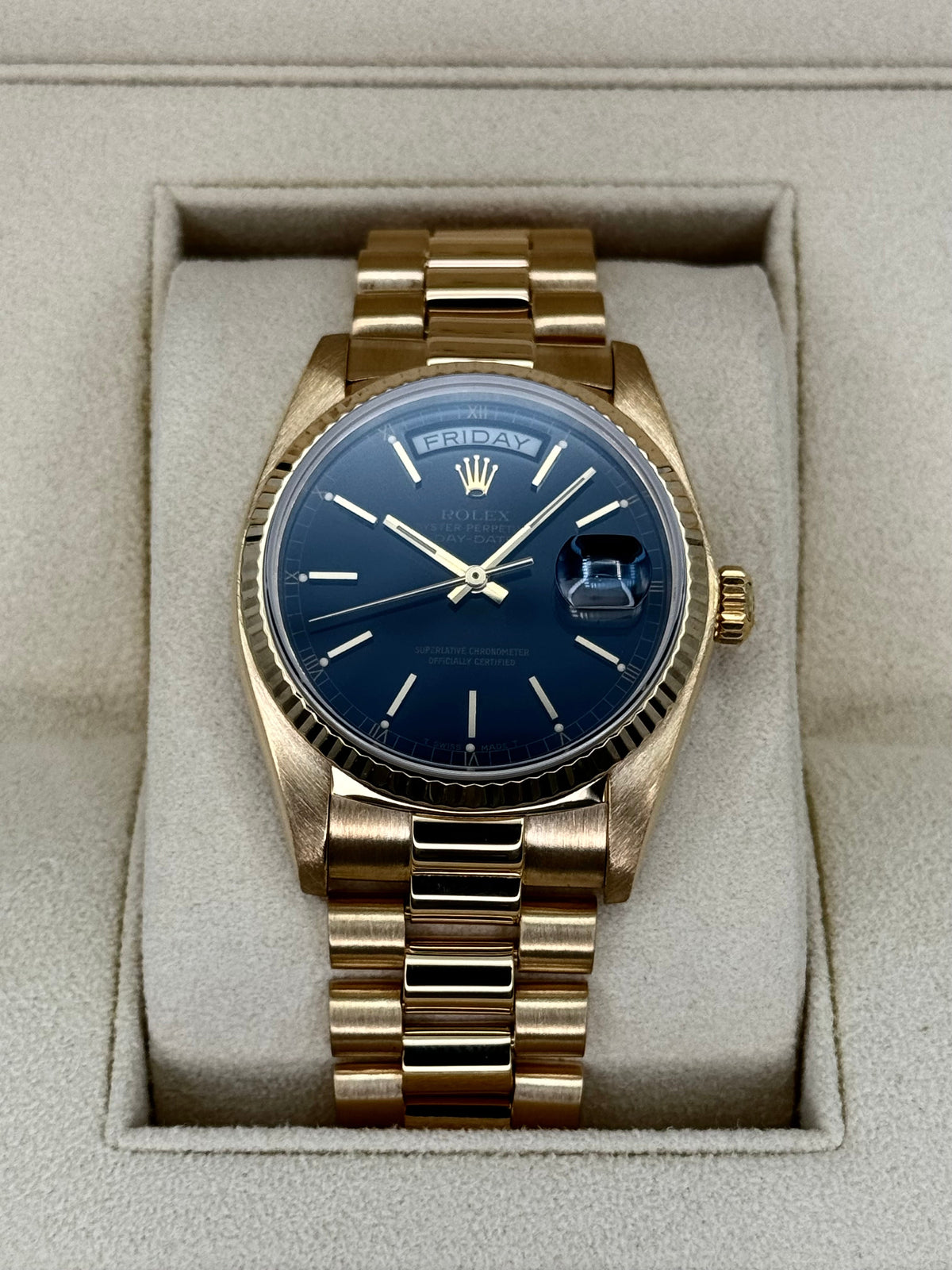 1981 Rolex Day-Date 36mm 18038 Presidential Black Dial
