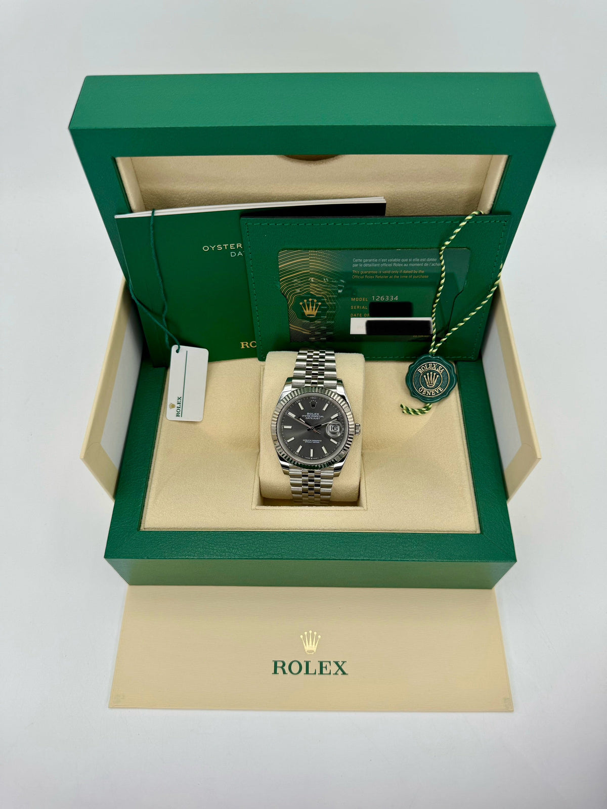 2023 Rolex Datejust 41mm 126334 Stainless Steel Jubilee Rhodium Dial