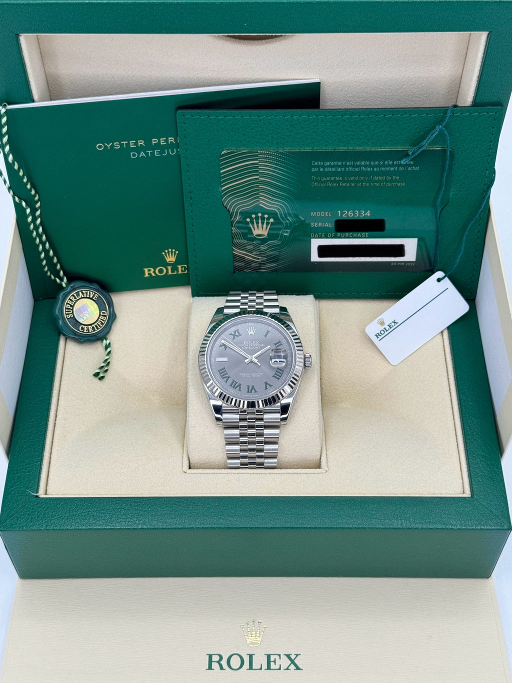 2021 Rolex Datejust 41mm Stainless Steel Jubilee Wimbledon Dial