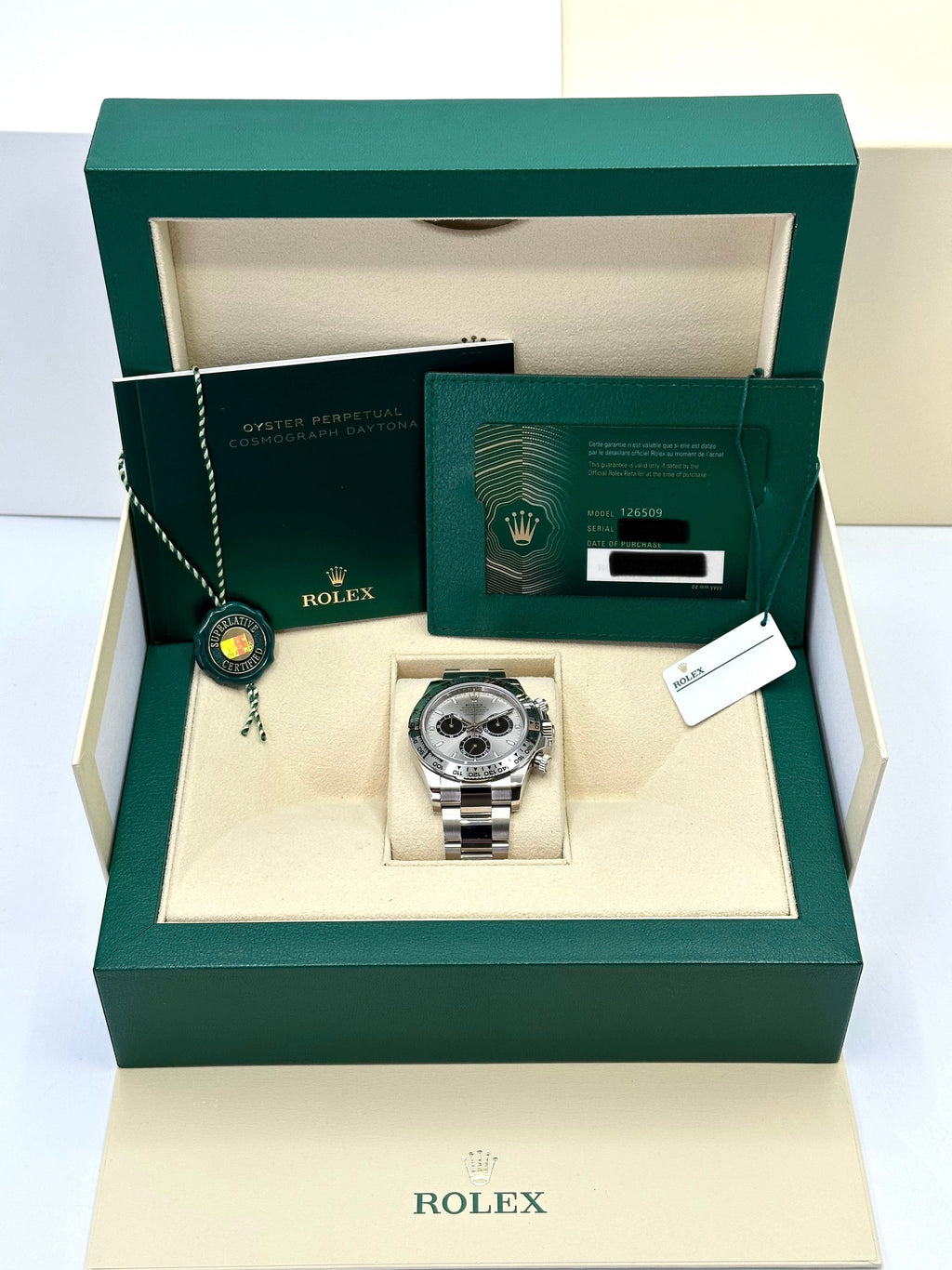 NEW 2025 Rolex Daytona 40mm 126509 White Gold Silver Ghost Dial