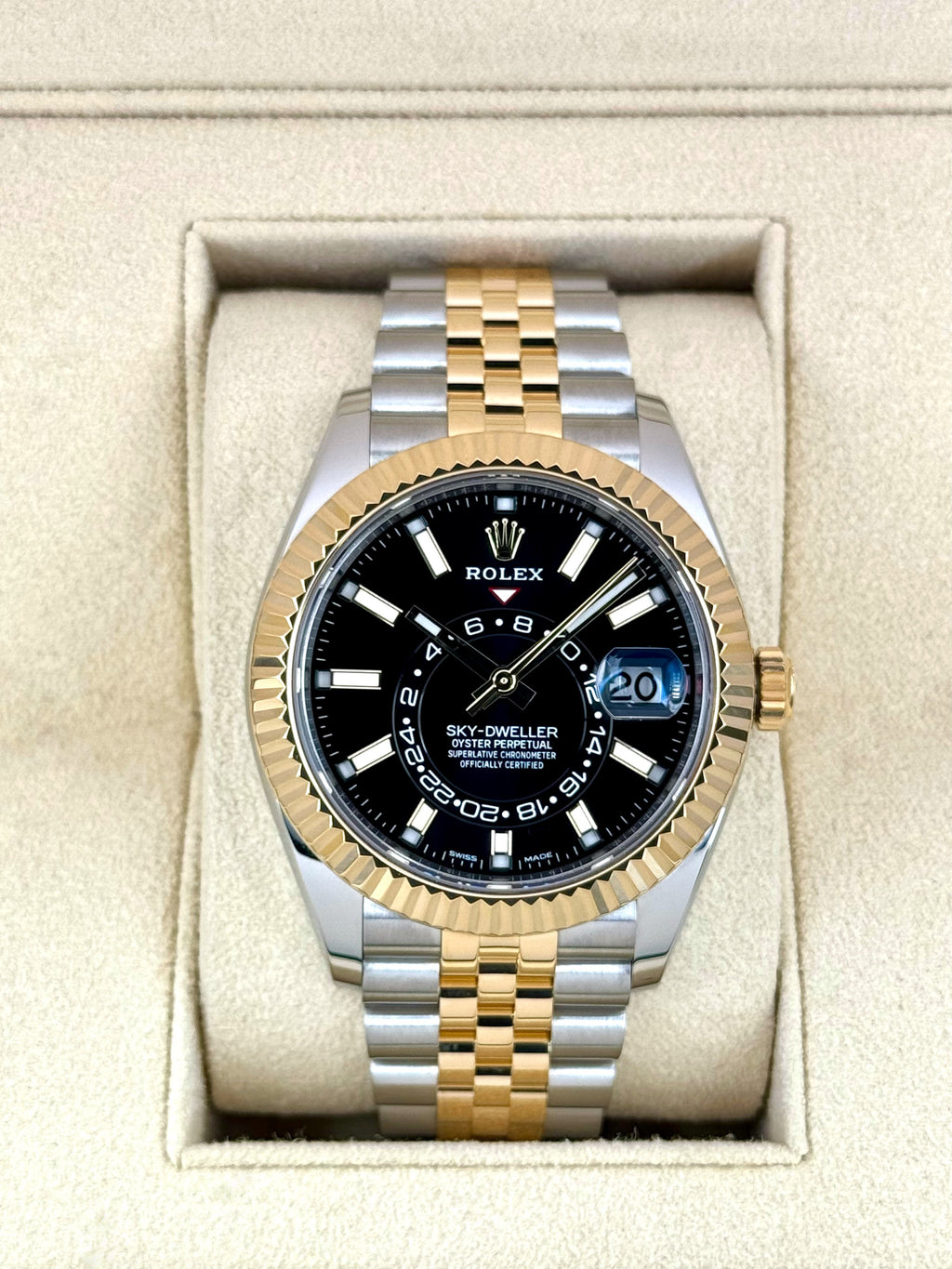 2022 Rolex Sky-Dweller 42mm 326933 Two-Tone Jubilee Black Dial
