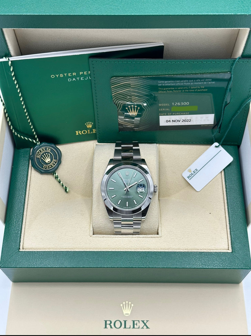 2022 Rolex Datejust 41mm 126300 Oyster Green Dial