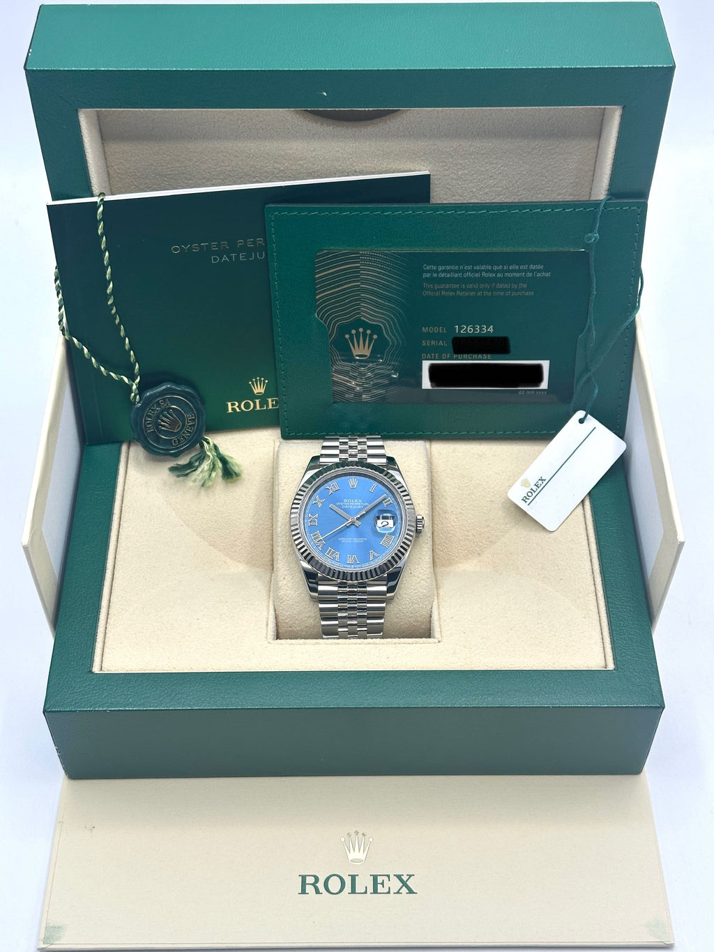2023 Rolex Datejust 41mm 126334 Jubilee Blue Roman Numeral Dial